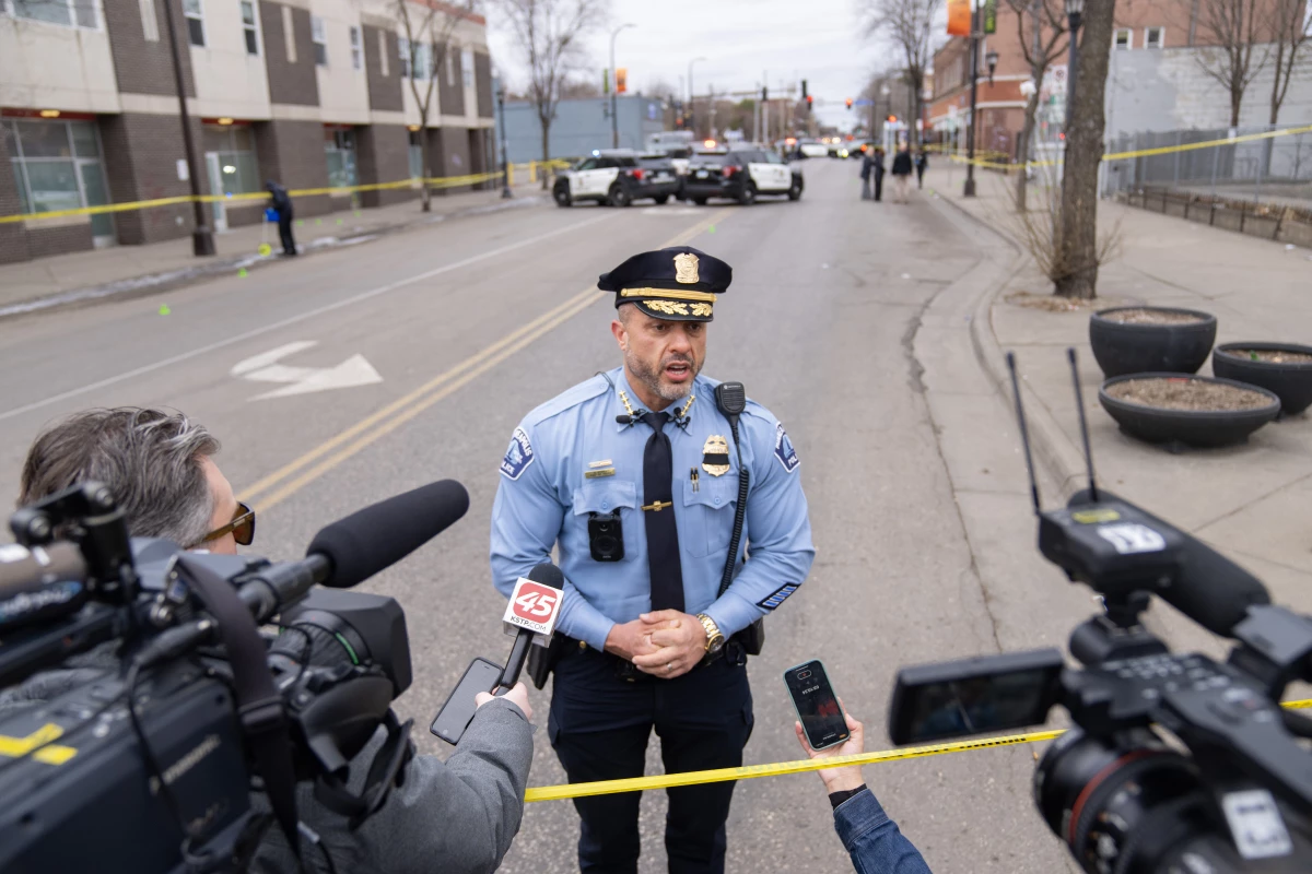 Minneapolis Police Chief Brian O'Hara speaks to the press after a multi-person shooting in the city on Feb. 27. O'Hara says the police department is staffed 40% below what it was in 2020.