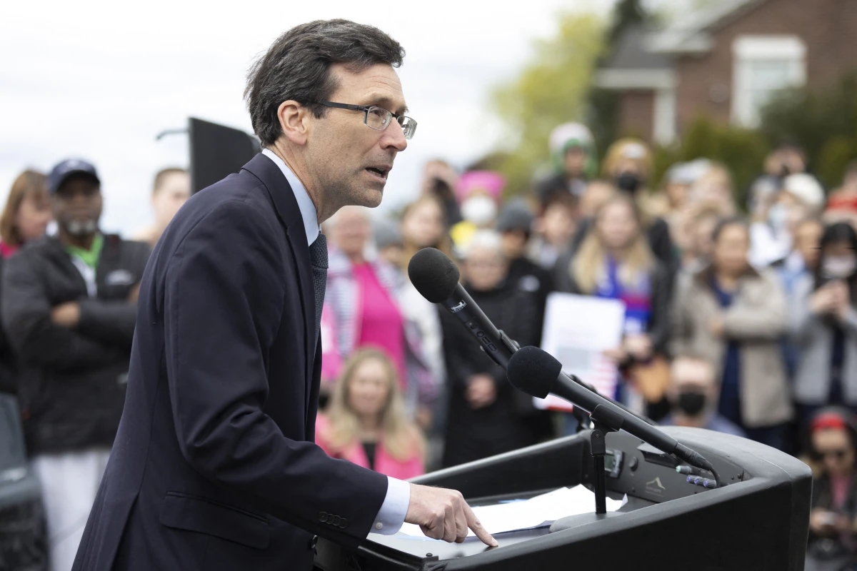 Washington state Attorney General Bob Ferguson speaks to media and people gathered at Kerry Park about patient's rights to abortion and reproductive healthcare during a pro-choice rally in Seattle, Washington on May 3, 2022. - The Supreme Court is poised to strike down the right to abortion in the US, according to a leaked draft of a majority opinion that would shred nearly 50 years of constitutional protections. The draft, obtained by Politico, was written by Justice Samuel Alito, and has been circulated inside the conservative-dominated court, the news outlet reported. Politico stressed that the document it obtained is a draft and opinions could change. The court is expected to issue a decision by June. The draft opinion calls the landmark 1973 Roe v Wade decision 'egregiously wrong from the start.' (Photo by Jason Redmond / AFP) (Photo by JASON REDMOND/AFP via Getty Images)
