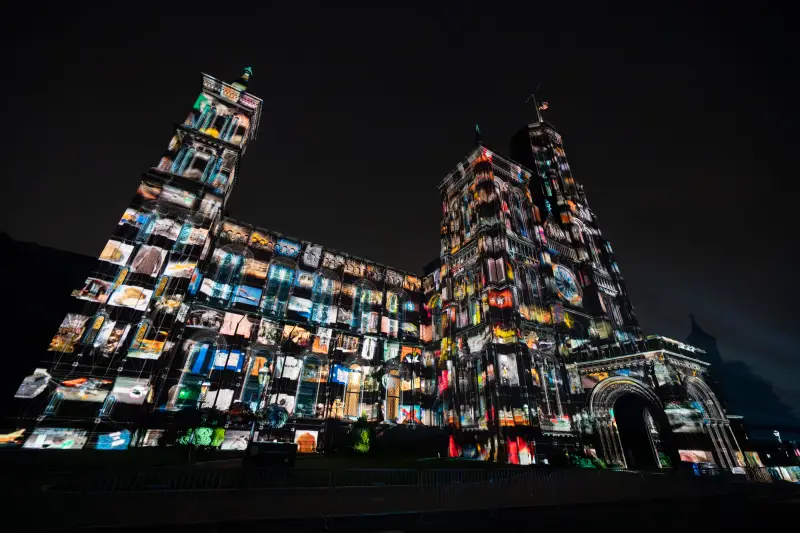 Refik Anadol drew from millions of digitized records for the installation Smithsonian Dreams: Castle Illuminations.
