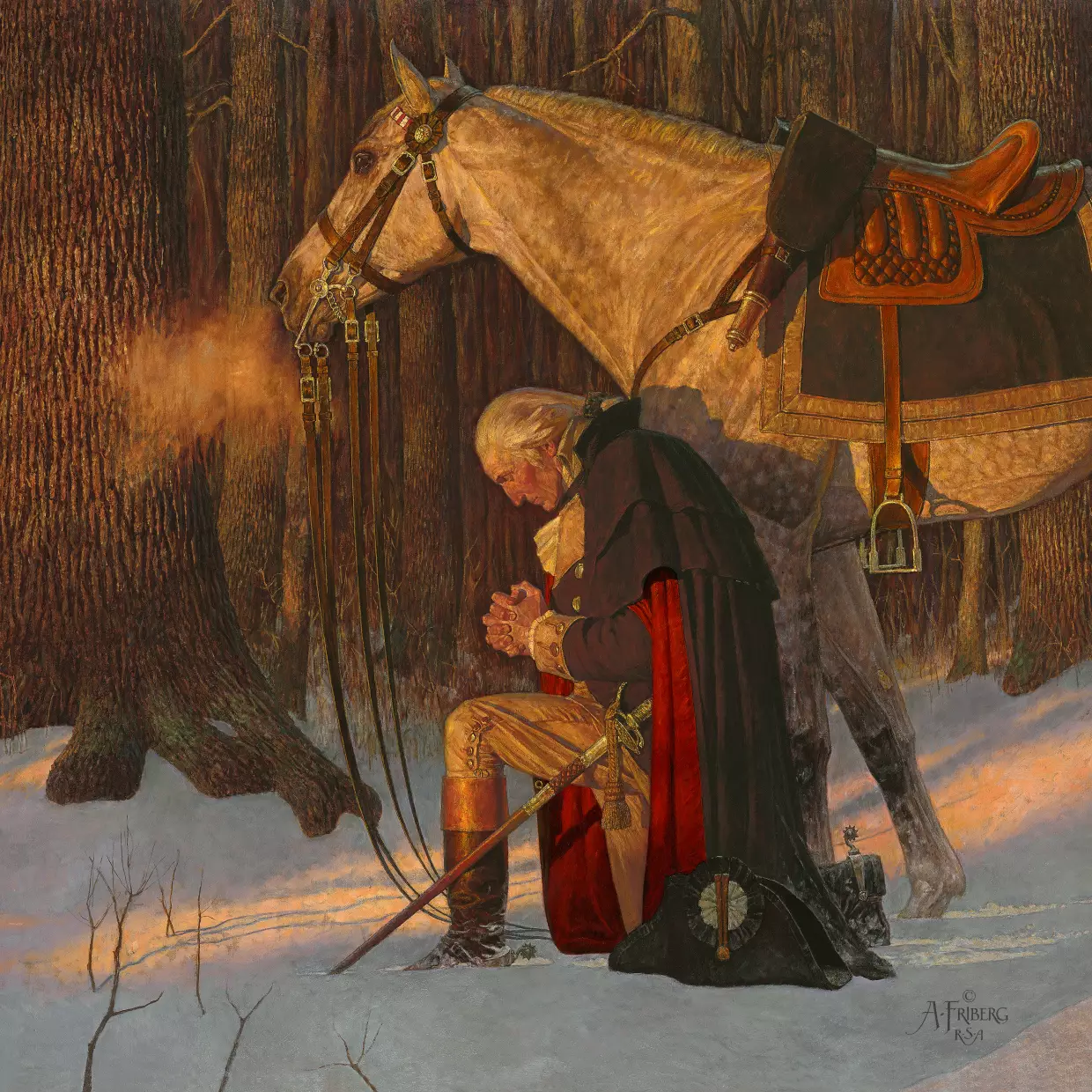 "The Prayer at Valley Forge", a 1975 painting by Arnold Friberg done for America's bicentennial celebration in 1976.