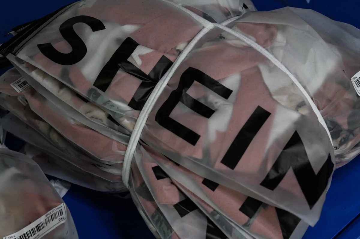 The brand name of fast fashion company Shein is seen at a garment factory in Guangzhou, in China's southern Guangdong province, on July 18, 2022.