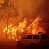 Flames consume a building as the Park Fire tears through the Cohasset community in Butte County, Calif., on Thursday.