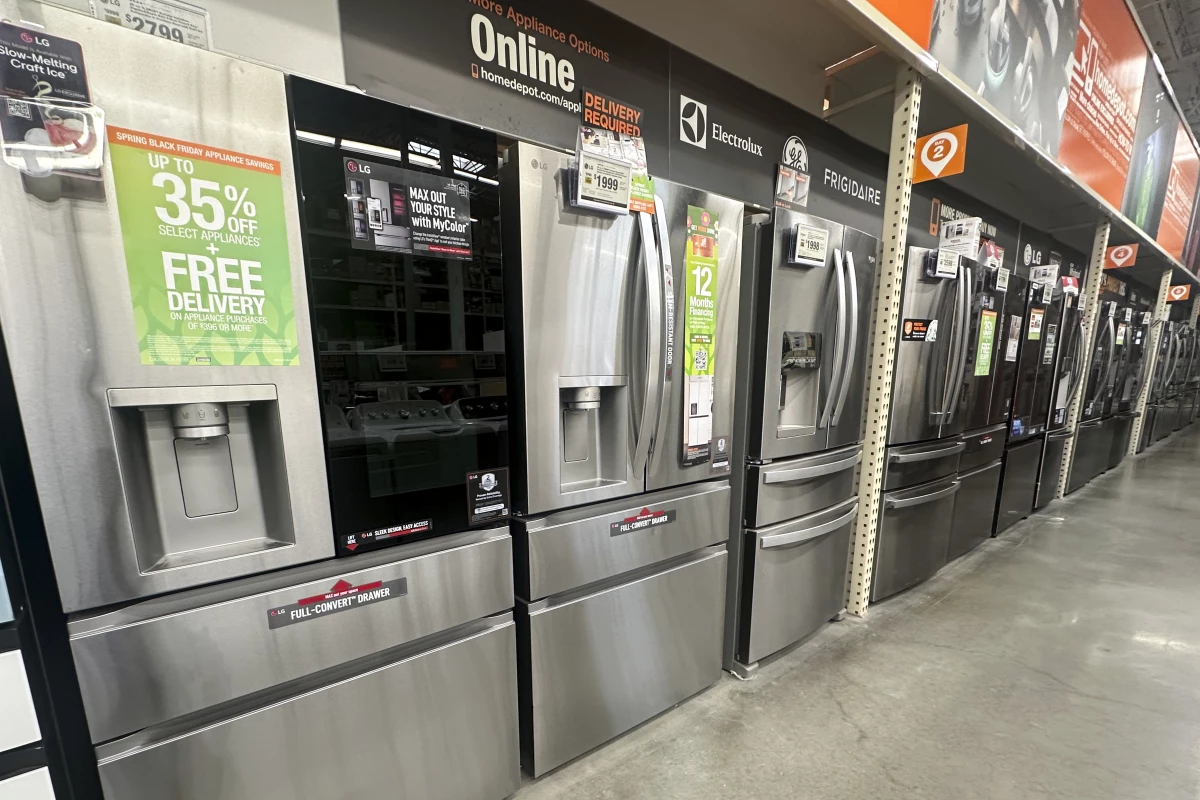 Refrigerators are on display at a Home Depot store in Orlando, Fla.
