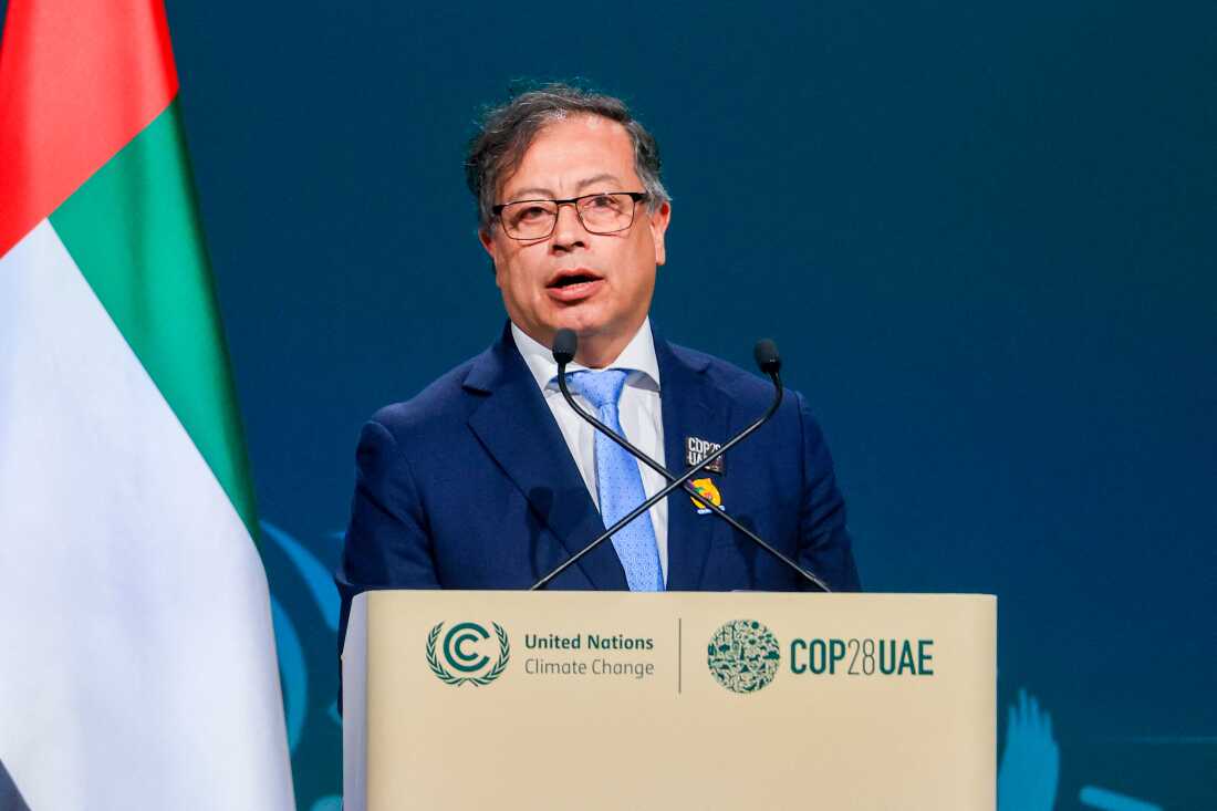 Colombia's President Gustavo Petro speaks during the High-Level Segment for Heads of State and Government session at the United Nations climate summit in Dubai on December 1, 2023. World leaders take centre stage at UN climate talks in Dubai on December 1, under pressure to step up efforts to limit global warming as the Israel-Hamas conflict casts a shadow over the summit