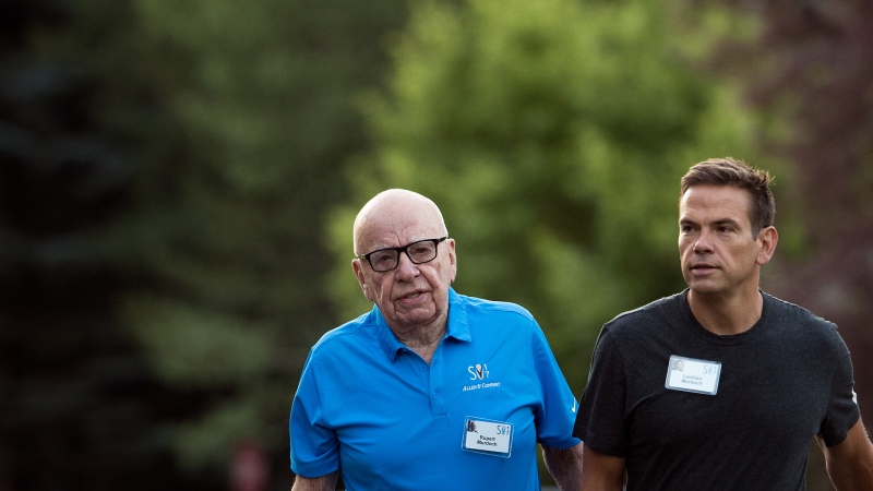 Rupert Murdoch is ensuring the handoff of power to his oldest son Lachlan, ending a saga over the control of News Corp and Fox News. Father and son are seen here in July 2017, as they attended the Allen & Company Sun Valley Conference in Sun Valley, Idaho. E