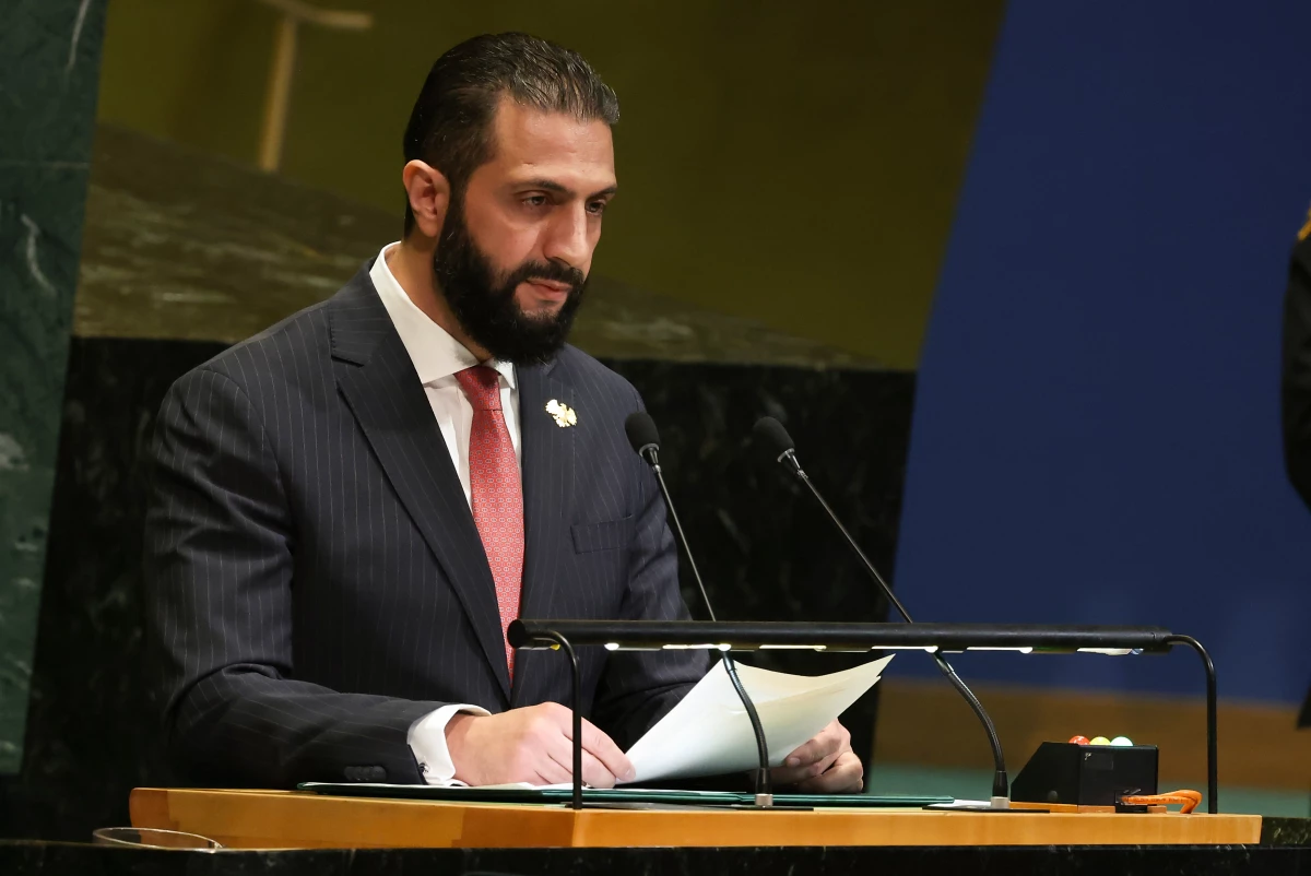 Syria President Ahmad Al-Sharaa speaks during the 80th session of the United Nations General Assembly on Wednesday at U.N. headquarters.