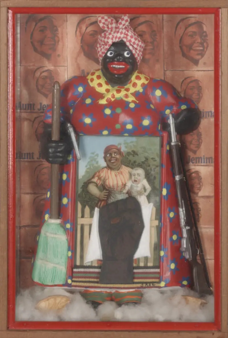 Betye Saar's 1972 sculpture The Liberation of Aunt Jemima, in the collection of the Berkeley Art Museum and Pacific Film Archive. ; Purchased with the aid of funds from the National Endowment for the Arts (Selected by The Committee for the Acquisition of Afro-American Art)