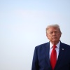 President Trump looks to reporters after getting off Air Force One this week at Joint Base Andrews, Maryland.