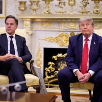 U.S. President Donald Trump (R) and NATO Secretary-General Mark Rutte (L) appear during a meeting in the Oval Office of the White House on June 24, 2026 in Washington, DC.