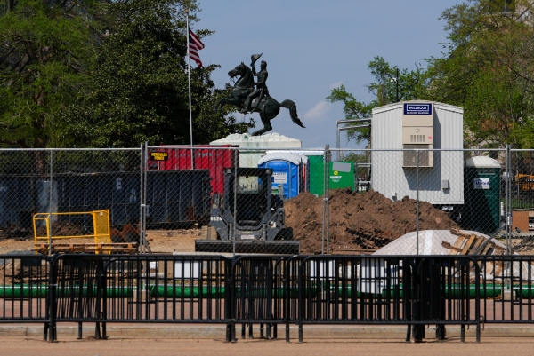Construction pictured at Lafayette Square near the White House on April 4.