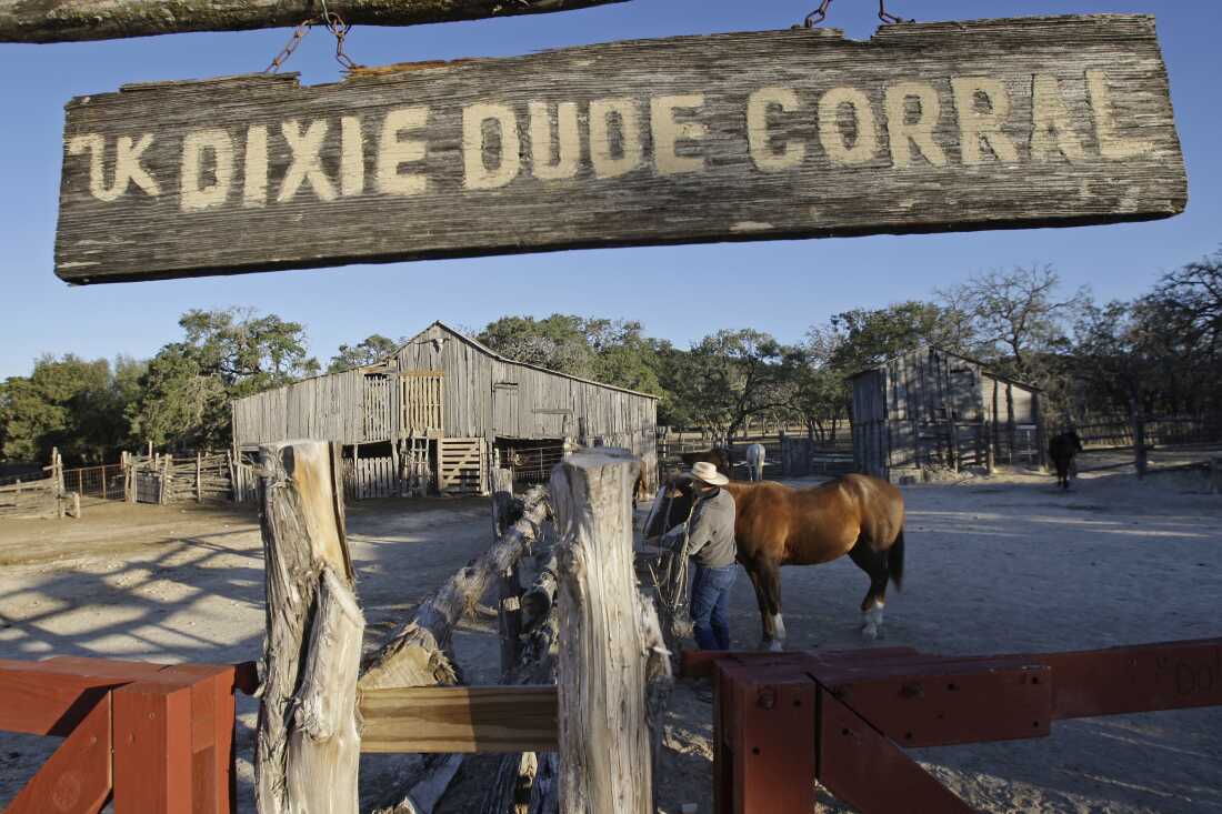 Los caballos están preparados para un viaje de la mañana al rancho Dude cerca de Bandera, Texas, 24 de octubre de 2008.