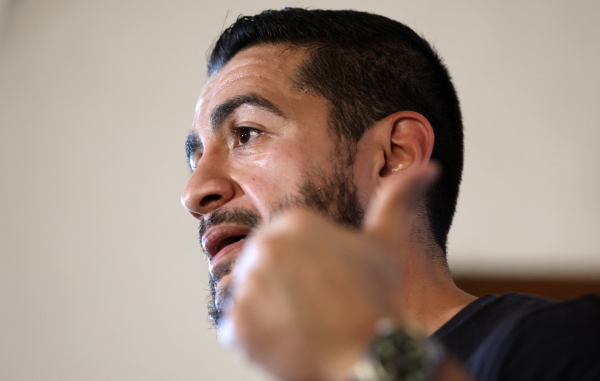 Democratic US Senate candidate Abdul El-Sayed speaks at his Get Out the Vote rally in Detroit, Michigan, on August 3, 2026. El-Sayed is hoping to defeat US Representative Haley Stevens in the Democratic primary to advance to the general election in November. The candidates are vying for Michigan's US Senate seat to replace retiring Democratic Senator Gary Peters.