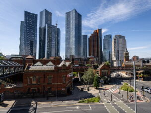 A view of the skyline behind Deansgate station in Manchester, on June 22.