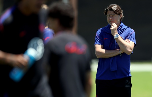 U.S. head coach Mauricio Pochettino watches during a training session at Great Park Sports Complex on Friday in Irvine, Calif.