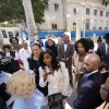 Co-founders and CEOs of The Fearless Fund, Arian Simone and Ayana Parsons, speak to journalists outside federal court in Miami in January. A U.S. federal court of appeals panel suspended the venture capital firm's grant program for Black women business owners, ruling that a conservative group is likely to prevail in its lawsuit claiming that the program is the discriminatory.