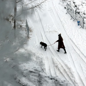 People walk through the snow in Brooklyn after an overnight storm on Dec 27, 2025 in New York City.