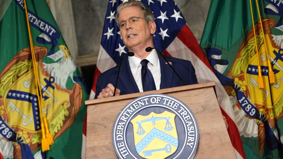 Treasury Secretary Scott Bessent speaks at a news conference at the Treasury Department in Washington, Monday.