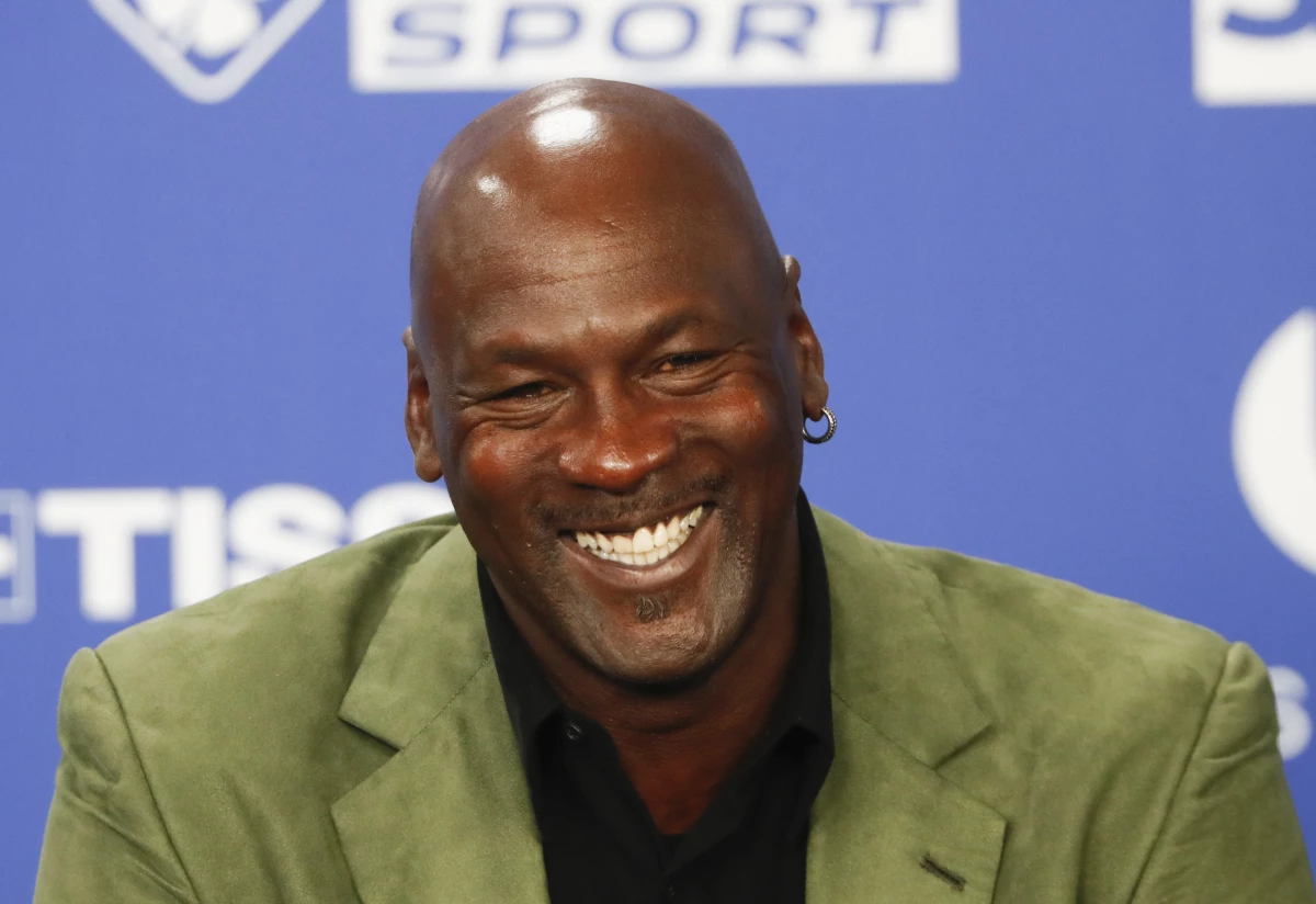 Basketball legend Michael Jordan speaks during a press conference ahead of an NBA basketball game between the Charlotte Hornets and Milwaukee Bucks in Paris, Jan. 24, 2020.