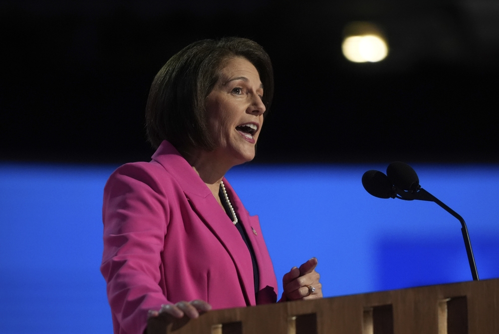 Sen. Catherine Cortez Masto, D-Nev., speaks during the Democratic National Convention Wednesday, Aug. 21, 2024, in Chicago. (AP)