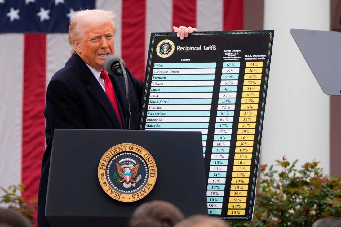 FILE - President Donald Trump speaks during an event to announce new tariffs in the Rose Garden at the White House on April 2, 2025, in Washington.