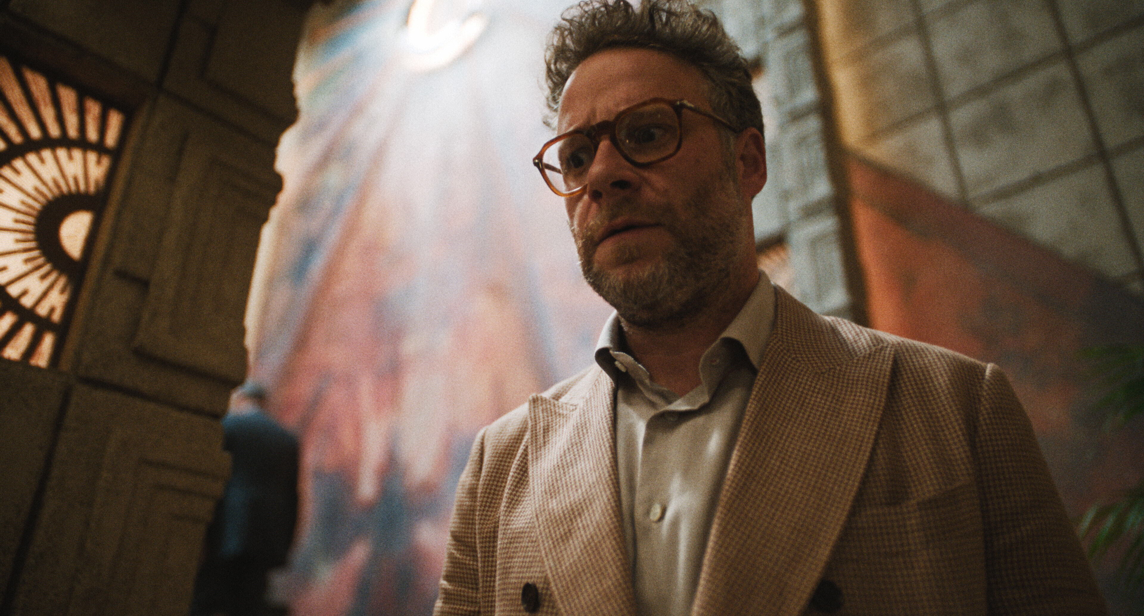 Seth Rogen plays a flustered Hollywood executive who gets an unexpected promotion in his new Apple TV+ comedy series <em>The Studio. </em>Just like real studio executives, Rogen says, his character is "very panicked and stressed out and wears it on his sleeve."