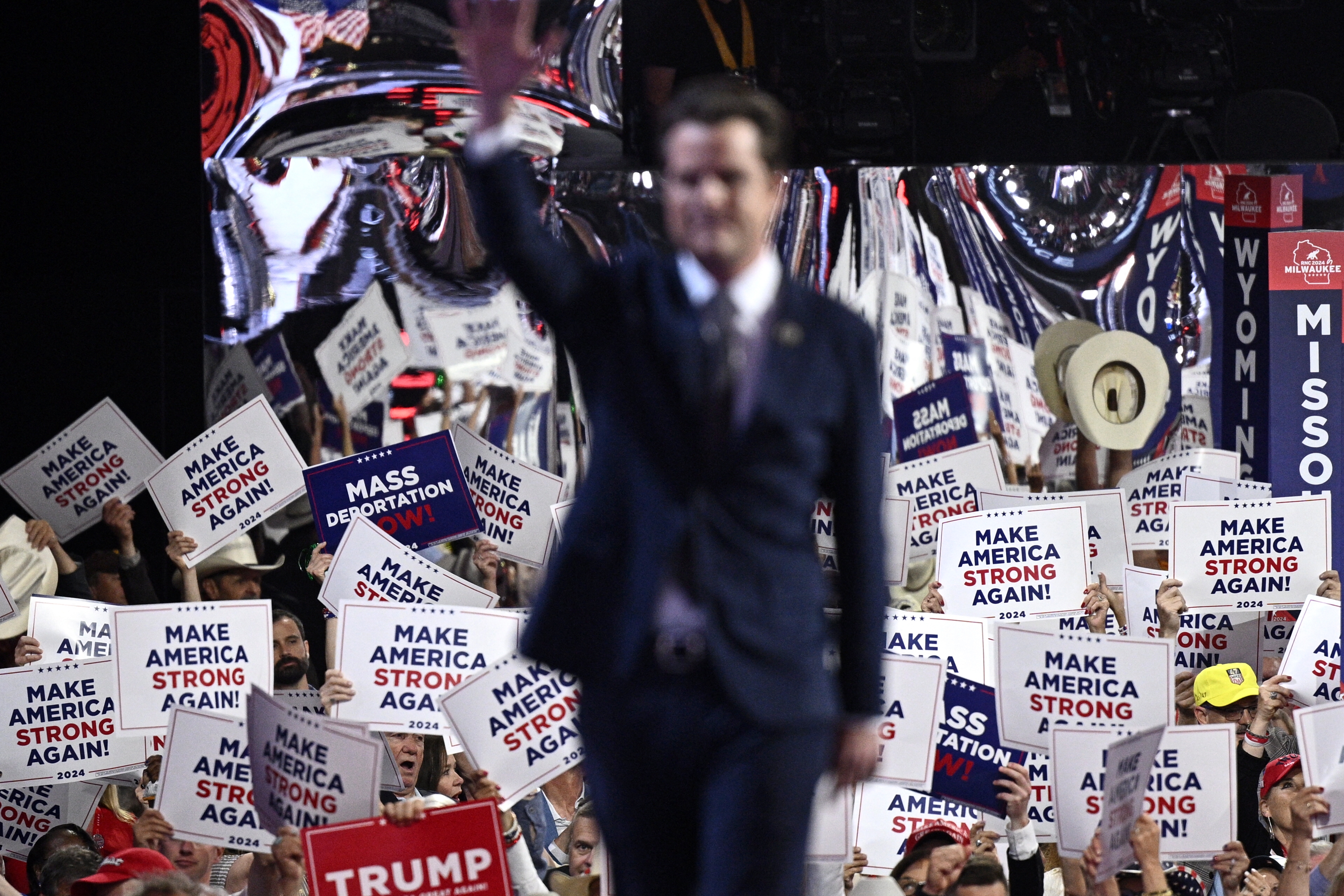 Then-congressman Matt Gaetz, R-Fla., walks off stage after speaking during the Republican National Convention in July.