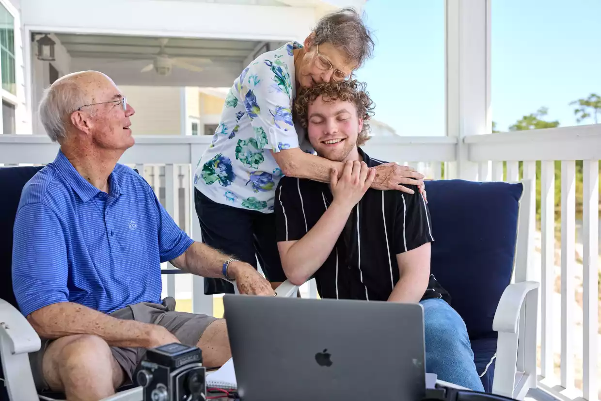 Colby McCaskill (right) is the grand prize winner of the NPR College Podcast Challenge. His<em> </em>entry features his grandparents Kathy and Dick McCaskill (left) and discusses her dementia, something Colby had been scared to confront.