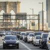Traffic enters lower Manhattan after crossing the Brooklyn Bridge, Feb. 8, 2024, in New York.