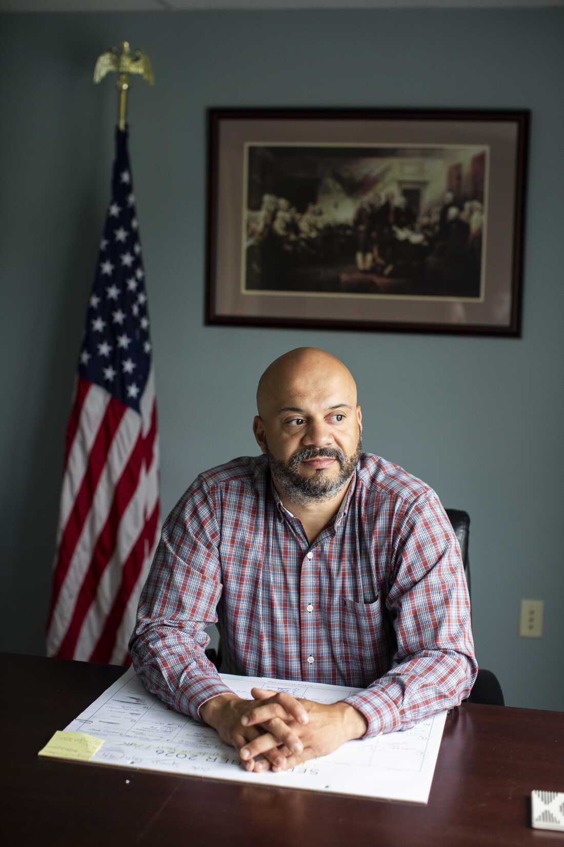 George Rivera, chairman of the Lehigh County Republican Committee, at his office in Allentown, Pa. Rivera is the county’s first elected Latino.
