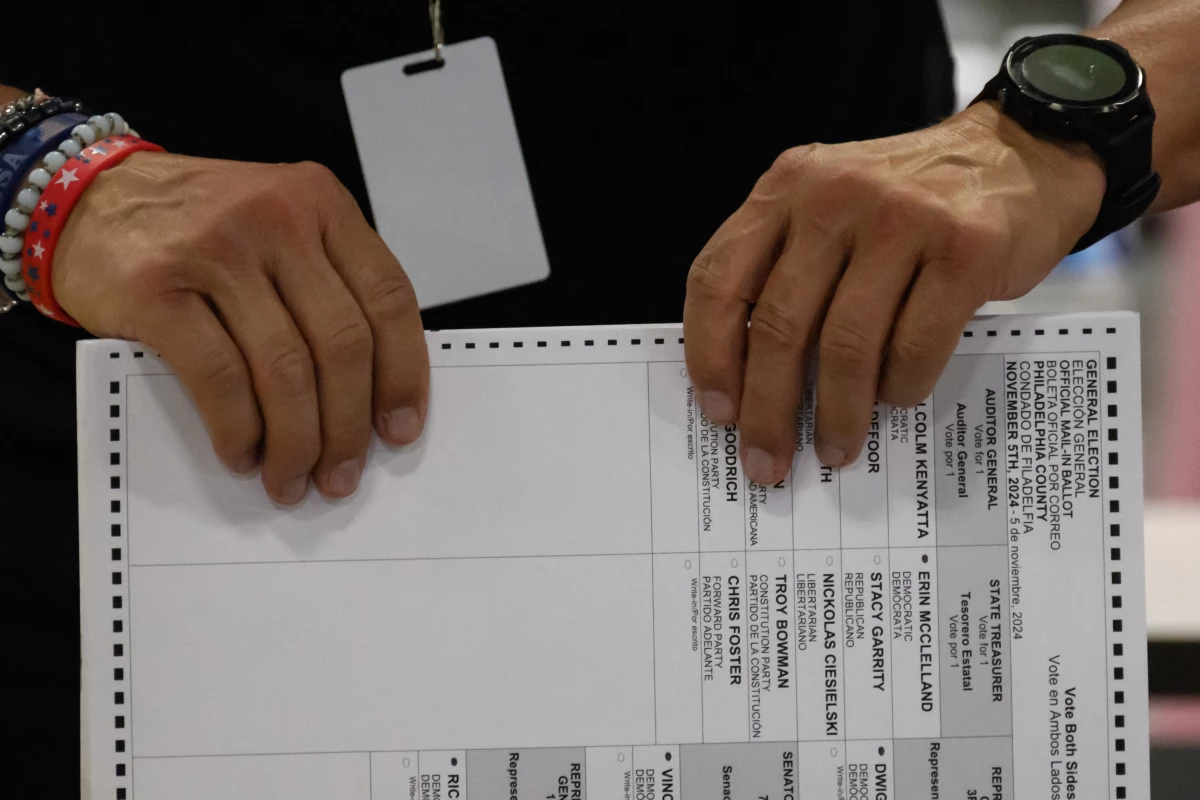 Philadelphia county board of elections staff processing ballots on Election Day at the ballot counting elections warehouse on the outskirts of Philadelphia, Pa., on Nov. 5, 2024.