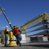 Lâminas eólicas offshore e outros equipamentos em New London, Connecticut, o presidente Trump é um crítico de longa data da indústria eólica.