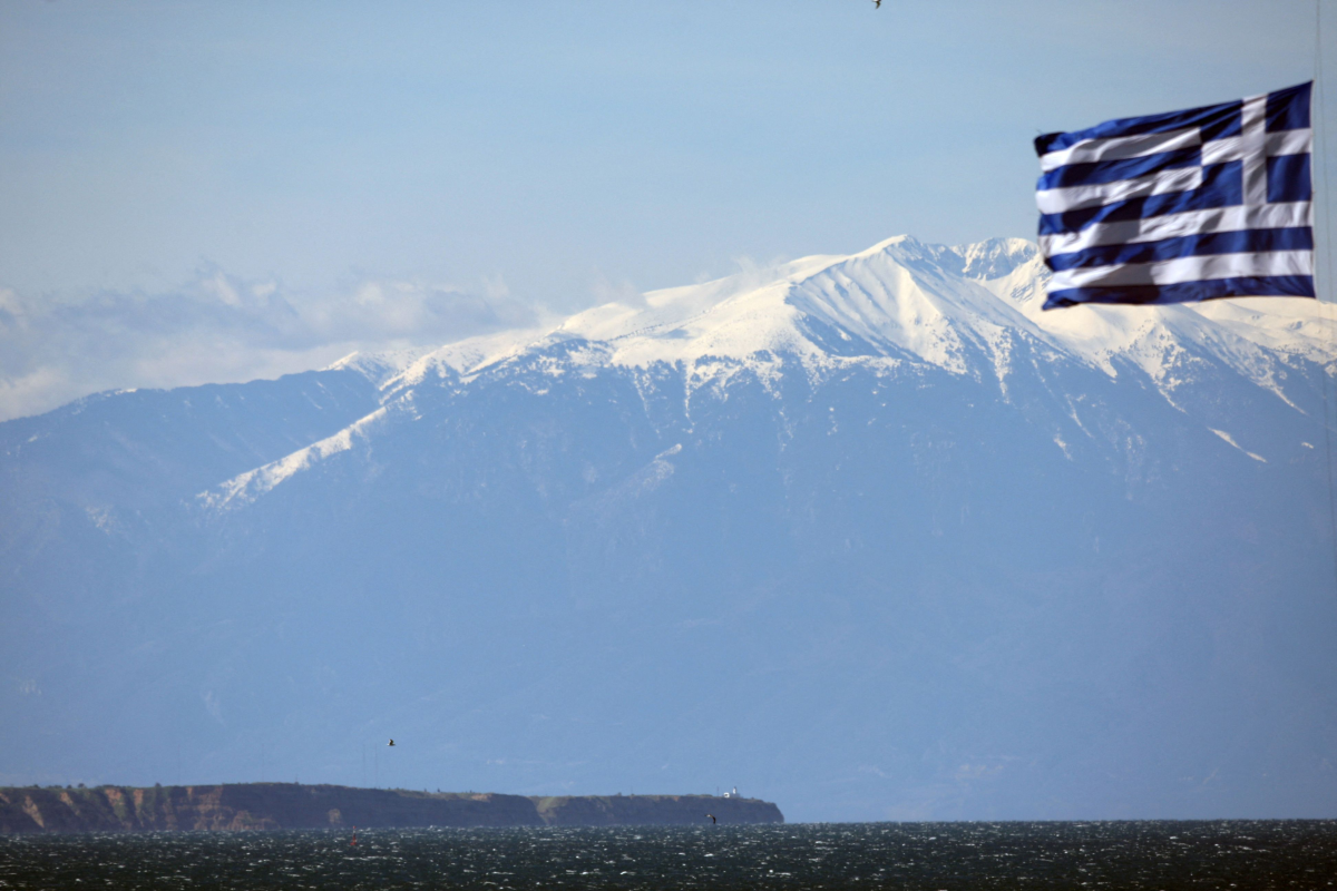 Mount Olympus is seen from the port of Thessaloniki in Greece on April 2, 2015.