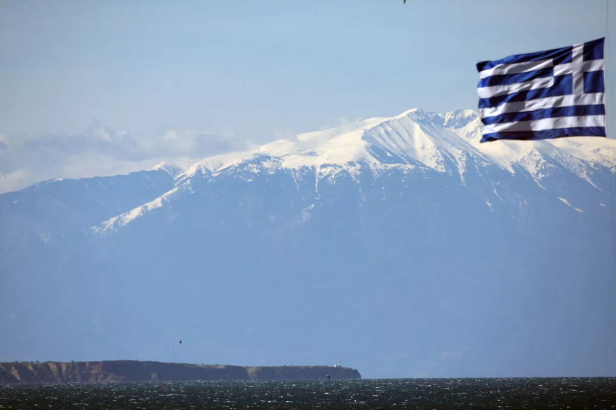 Mount Olympus is seen from the port of Thessaloniki in Greece on April 2, 2015.