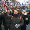 Protesters calling for the ouster of South Korea President Yoon Suk Yeol react after the result of the second martial law impeachment vote outside the National Assembly in Seoul, on Saturday.