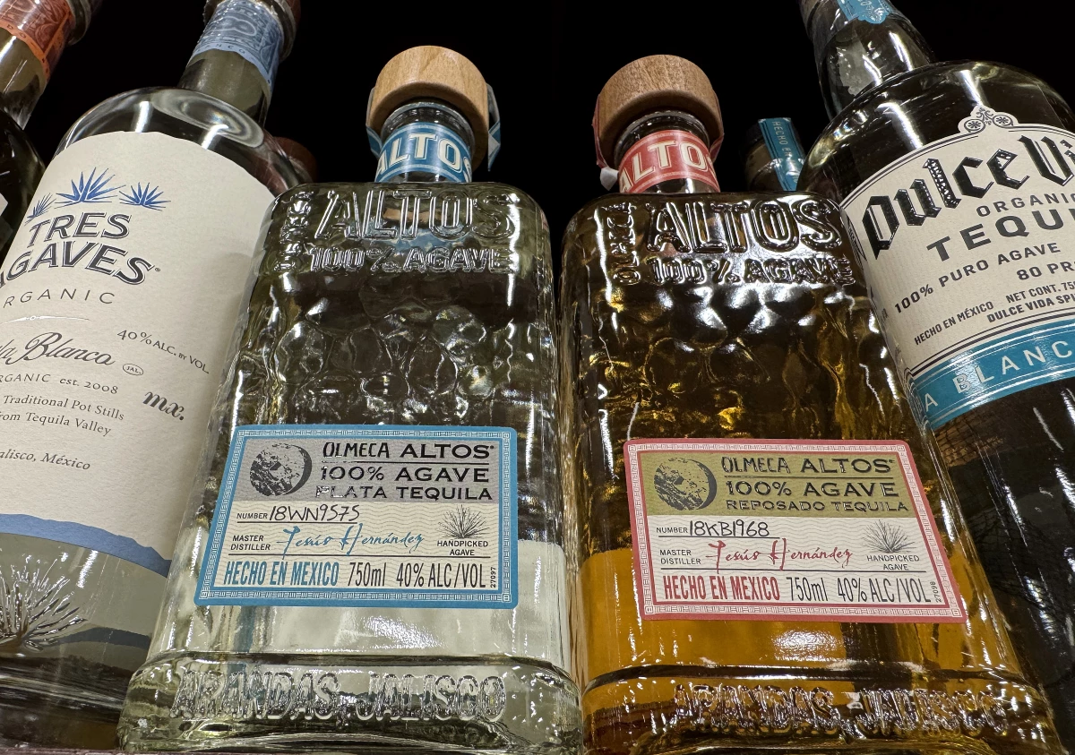 Bottles of tequila from Mexico are displayed on a shelf at a Safeway store in San Anselmo, Calif., on March 3.