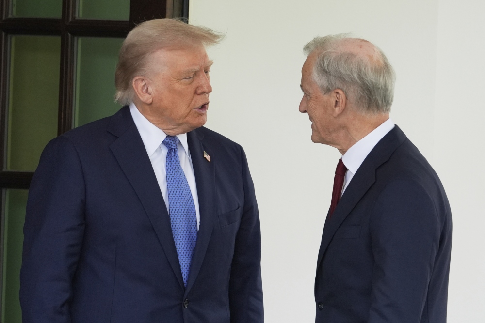 President Trump greets Norwegian Prime Minister Jonas Gahr Støre, upon his arrival at the White House, Thursday, April 24, 2025, in Washington. (AP)