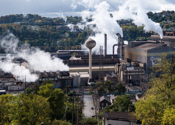 Smoke spews from the U.S. Steel Edgar Thomson Works smokestacks in Braddock on Oct. 16, 2024.