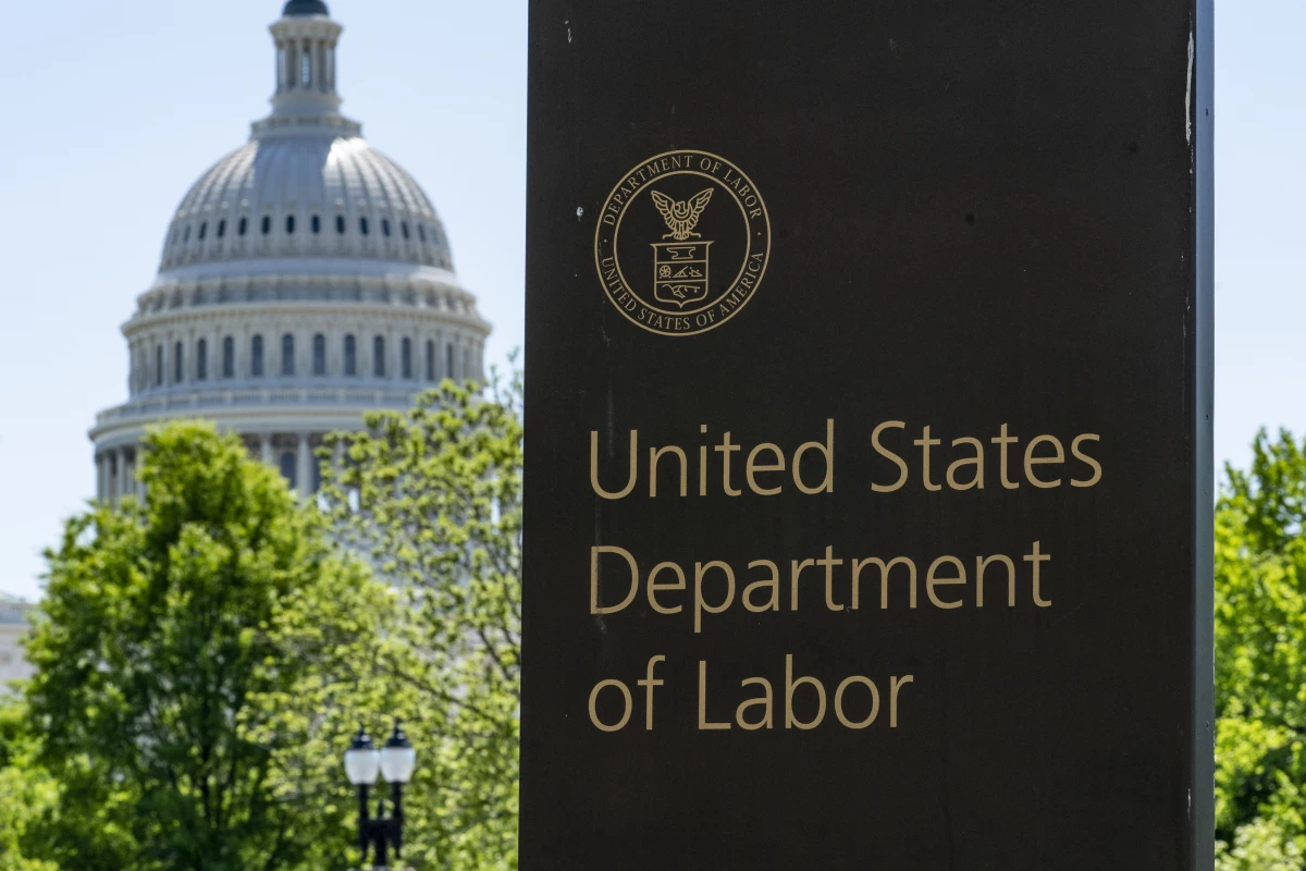The entrance to the Labor Department is seen near the Capitol in Washington, Thursday, May 7, 2020.