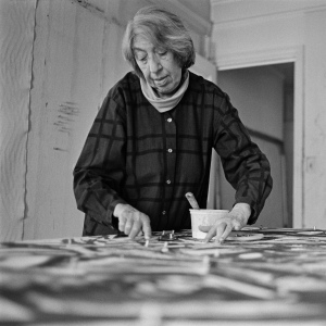 When Lee Krasner was asked in a 1978 interview what she was doing while her husband Jackson Pollock was becoming so famous, she said, "I was working all the time." Krasner is shown above, at work, in 1981.