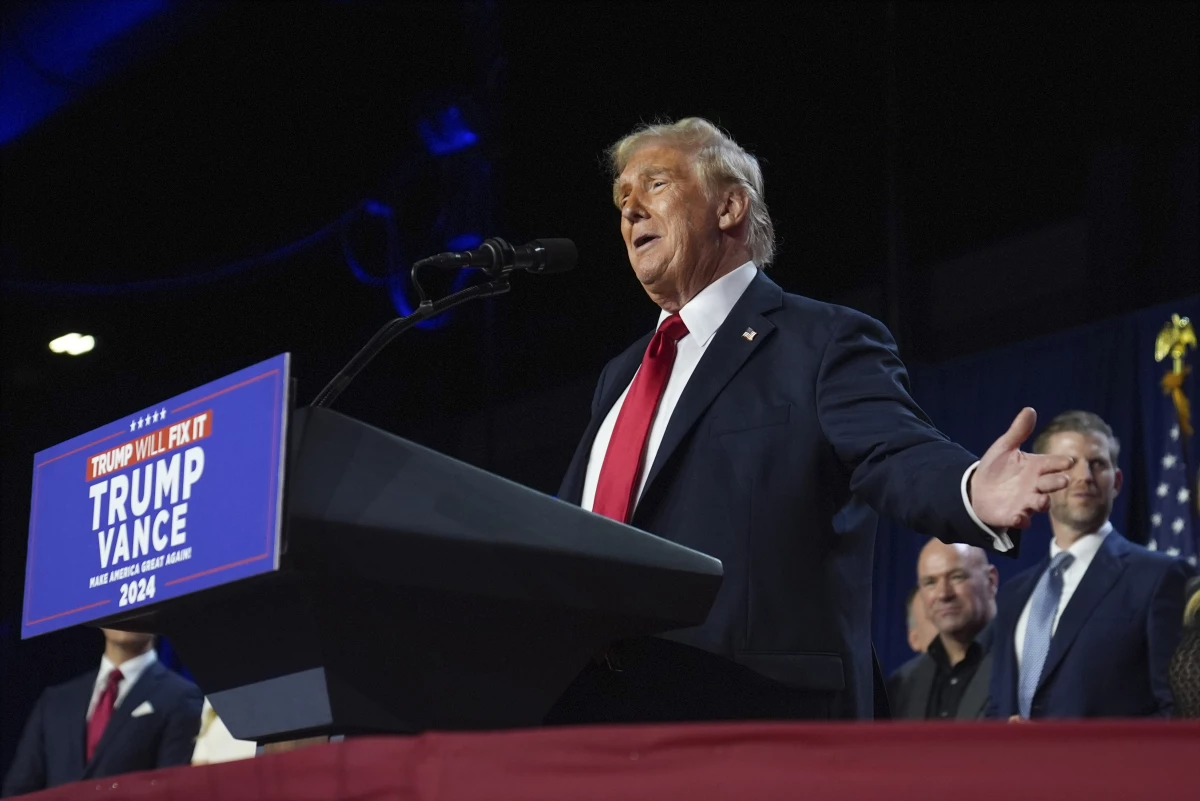 Donald Trump speaks at an election night watch party at the Palm Beach Convention Center in West Palm Beach, Fla.