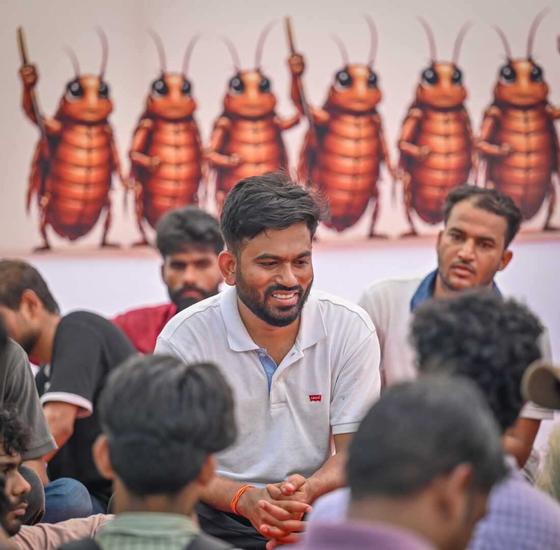Cockroach Janta Party (CJP) founder Abhijeet Dipke along with his supporters continue their protest for the fourth consecutive day at Jantar Mantar, demanding the resignation of Education Minister Dharmendra Pradhan over the NEET paper leak controversy, and urged people to join the demonstration on June 23, 2026 in New Delhi, India.