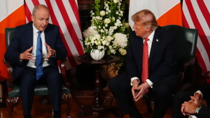 Ireland's Prime Minister Micheál Martin (left) and President Trump met Saturday at Farmleigh House in Dublin.
