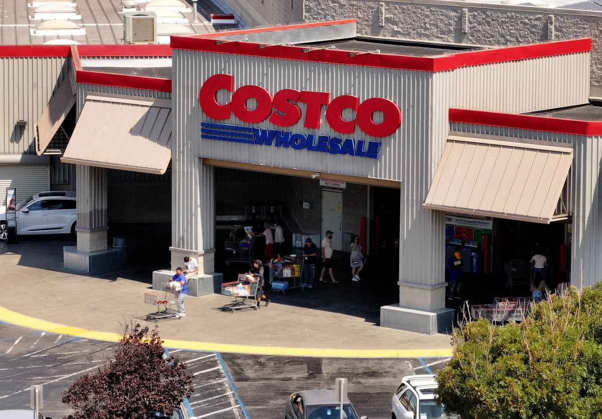 The Costco logo is displayed on the exterior of a Costco store on July 11, 2024 in Richmond, California.