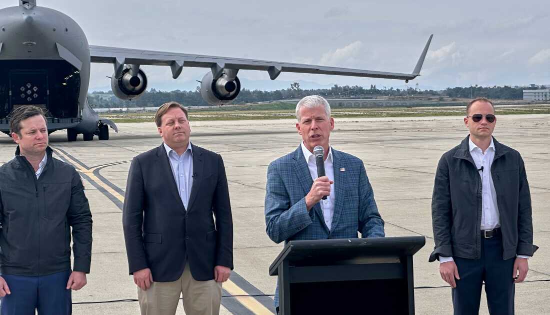 Energy Secretary Chris Wright speaks at a news conference at March Air Reserve Base, Calif., Sunday Feb. 15, 2026.