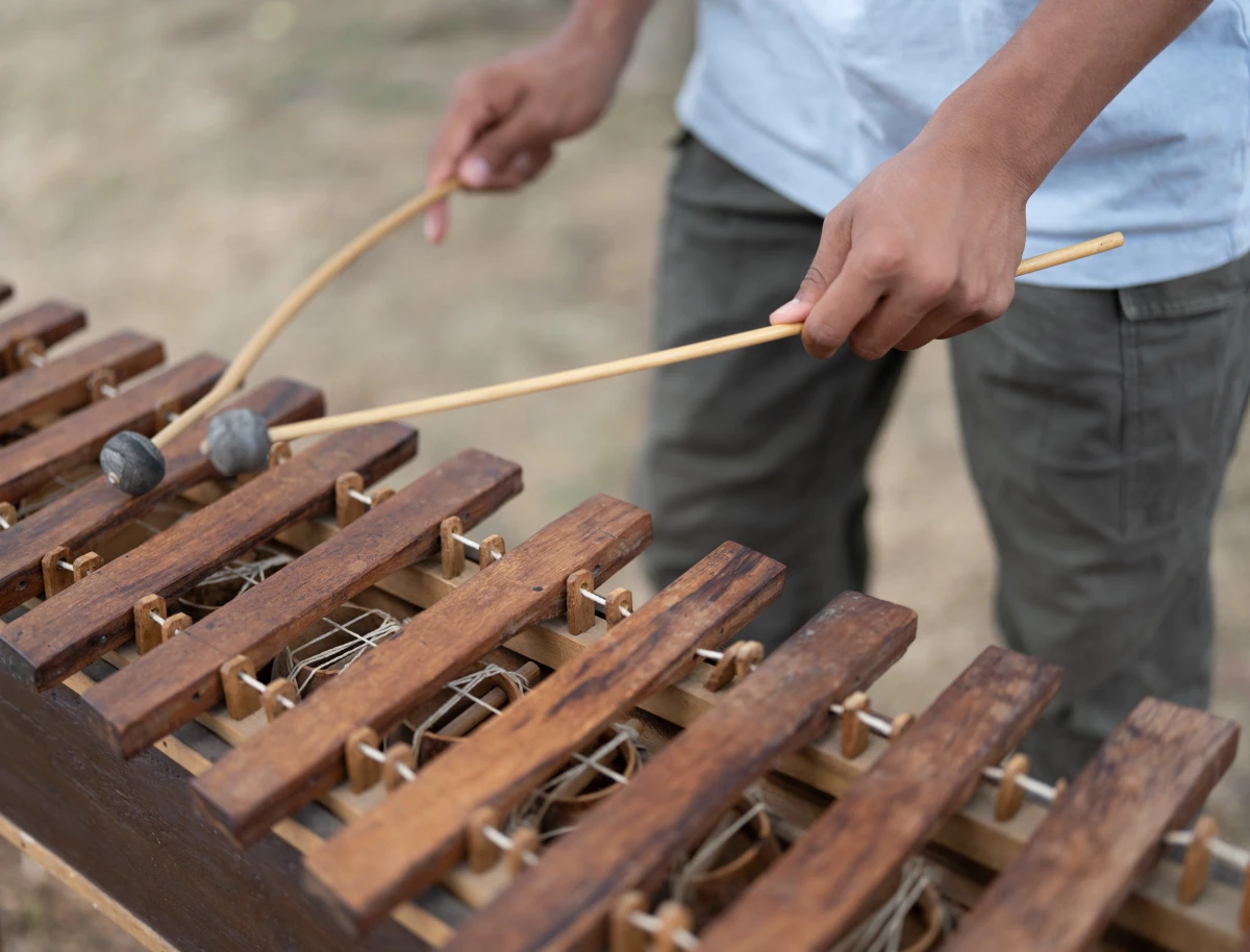 The deft musical hands of 16-year-old Kevin Cabrera Sanchez play a tune on a Guatemalan marimba at the Folklife Festival. It's the national instrument of Guatemala.