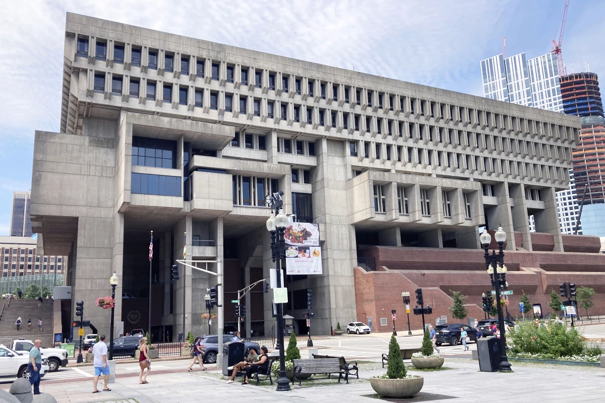 Boston City Hall, built in the Brutalist architectural style, is seen in Boston on Friday, August 13, 2021.
