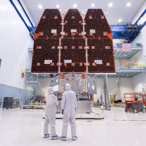 Technicians connect the inner and outer segments of NASA's Nancy Grace Roman Space Telescope in 2025 at NASA’s Goddard Space Flight Center in Greenbelt, Md.