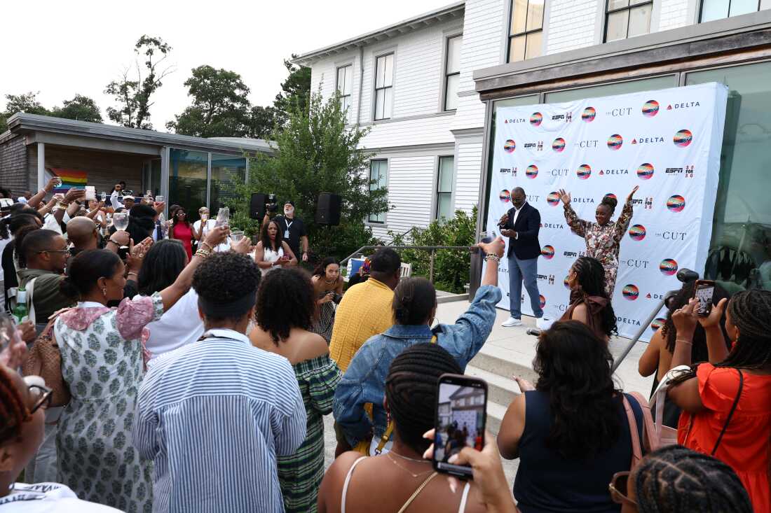 Floyd and Stephanie Rance, founders of the Martha's Vineyard African American Film Festival, onstage at the opening party.