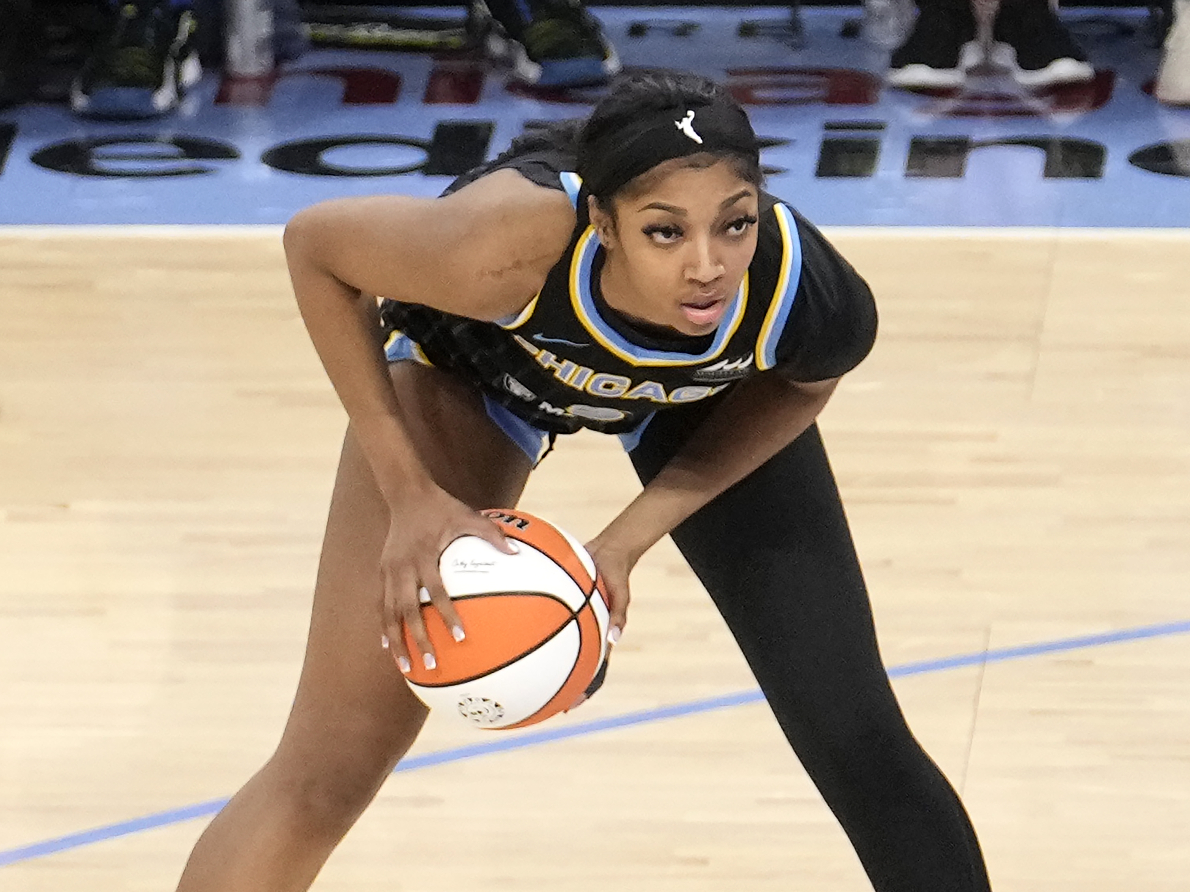 Chicago Sky's Angel Reese looks to pass during the team's WNBA basketball game against the Los Angeles Sparks on Thursday, May 30, 2024, in Chicago.  (AP)