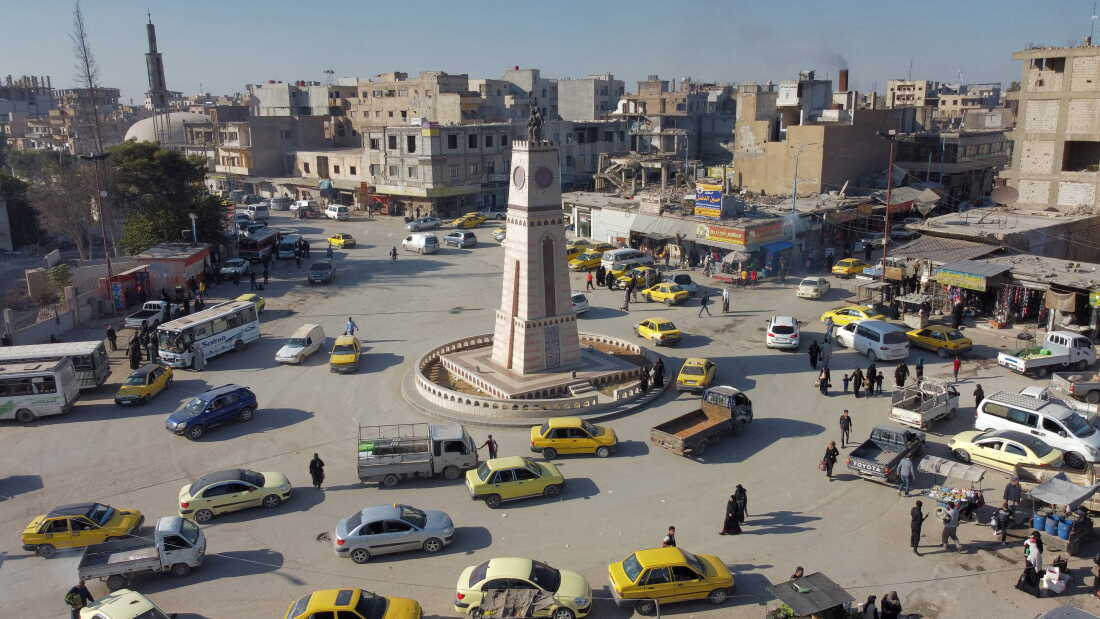An aerial view of the Clock Tower Square in Syria's northern city of Raqqa, which was formerly used for executions and beheadings during the city's occupation by the Islamic State (IS) group.